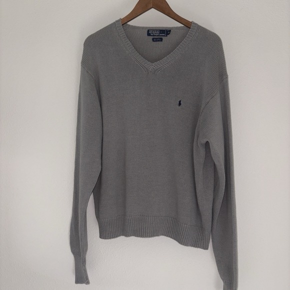 Polo Ralph Lauren Other - Polo Ralph Lauren Mens SweaterGray V-Neck‎ Long Sleeve Linen Cotton Blend XL